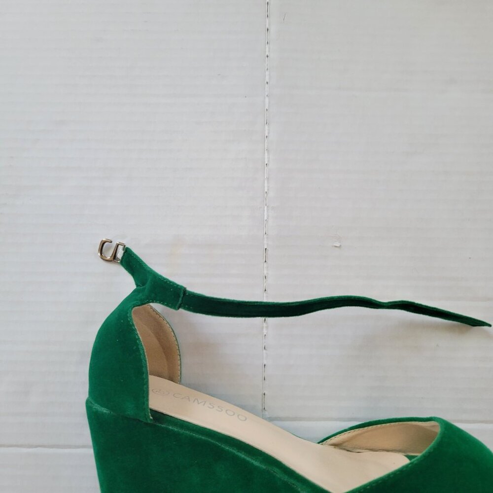 Camssoo Brand, Emerald Green Platform Green Platform Faux Velvet Shoes, Size 42 - Picture 7 of 10